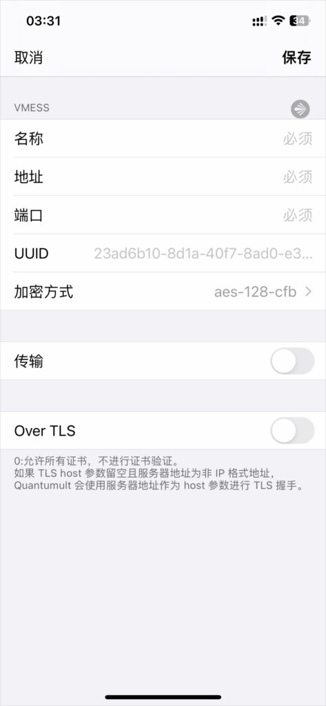 Quantumult 添加 VMess 服务器