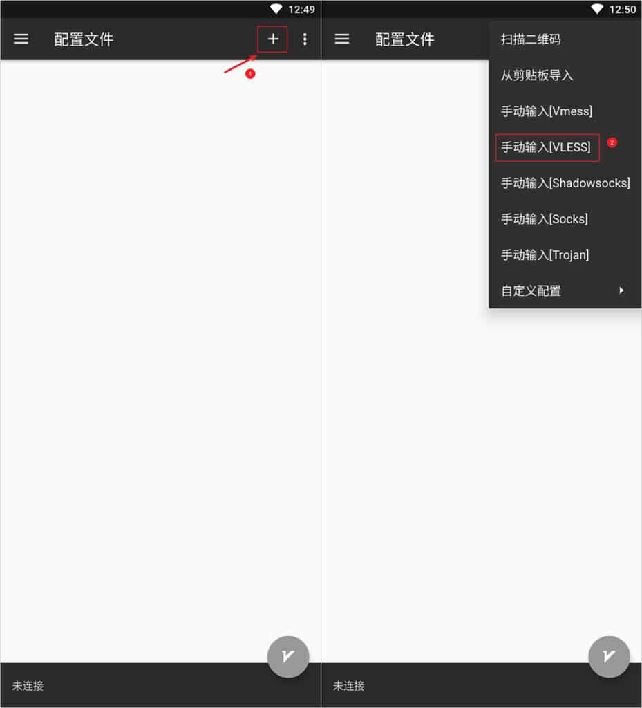 v2rayNG添加配置文件Xray节点VLESS信息