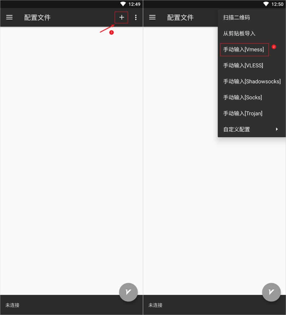 v2rayNG添加配置文件V2Ray节点Vmess信息